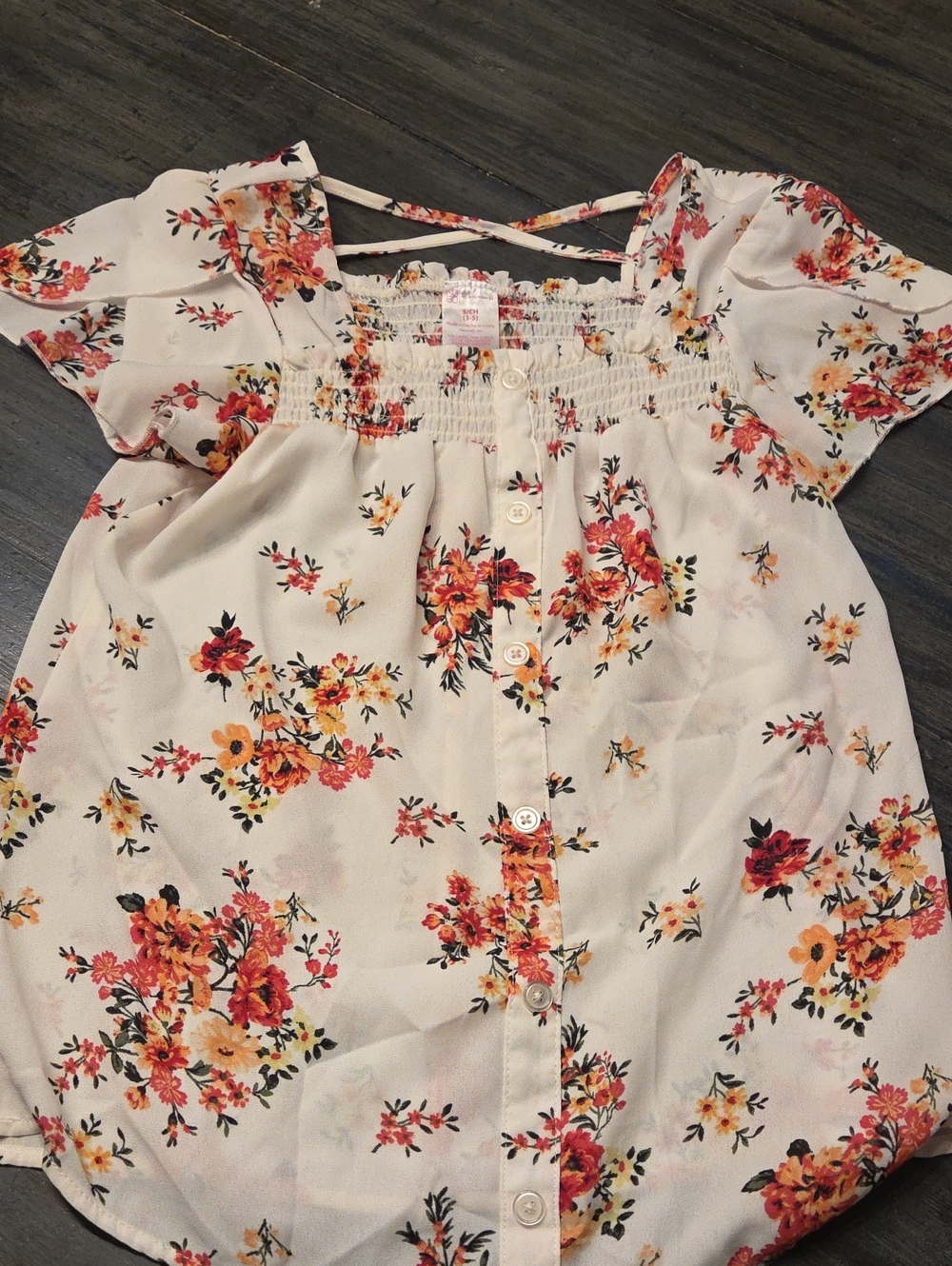 No Boundaries White Floral Smocked Top with Spaghetti Straps